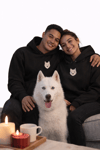 Sevgililer Günü Özel Husky Figürlü Unisex Siyah Hoodie – Patili Aşk ve Macera Temalı Kapüşonlu Sweatshirt