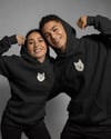 Sevgililer Günü Özel Husky Figürlü Unisex Siyah Hoodie – Patili Aşk ve Macera Temalı Kapüşonlu Sweatshirt
