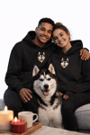 Sevgililer Günü Özel Husky Figürlü Unisex Siyah Hoodie – Patili Aşk Temalı Kapüşonlu Sweatshirt