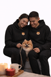 Sevgililer Günü Özel Pomeranian Figürlü Unisex Siyah Hoodie – Patili Aşk Temalı Kapüşonlu Sweatshirt