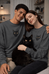 Siyah Kedi Desenli Sevgili Sweatshirt – Unisex Çift Kombini