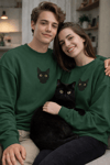 Siyah Kedi Desenli Sevgili Sweatshirt – Unisex Çift Kombini