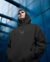 Siyah Kedi Kedili Hoodie Unisex %100 Pamuk | Siyah Kapüşonlu Sweatshirt Göğüs Ortası Minimal Logo