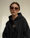 Siyam Kedili Hoodie Unisex %100 Pamuk | Siyah Kapüşonlu Sweatshirt Göğüs Ortası Minimal Logo