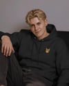 Sol Göğüs Logolu Kedili Hoodie Unisex %100 Pamuk | Siyah Kapüşonlu Sweatshirt Minimal Kedi Desenli