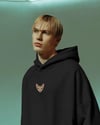 Sphynx Kedili Hoodie Unisex %100 Pamuk | Siyah Kapüşonlu Sweatshirt Göğüs Ortası Minimal Logo