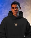 Sphynx Kedili Hoodie Unisex %100 Pamuk | Siyah Kapüşonlu Sweatshirt Göğüs Ortası Minimal Logo