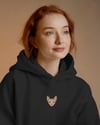 Sphynx Kedili Hoodie Unisex %100 Pamuk | Siyah Kapüşonlu Sweatshirt Göğüs Ortası Minimal Logo