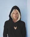 Sphynx Kedili Hoodie Unisex %100 Pamuk | Siyah Kapüşonlu Sweatshirt Göğüs Ortası Minimal Logo