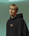 Sphynx Kedili Hoodie Unisex %100 Pamuk | Siyah Kapüşonlu Sweatshirt Göğüs Ortası Minimal Logo