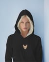 Sphynx Kedili Hoodie Unisex %100 Pamuk | Siyah Kapüşonlu Sweatshirt Göğüs Ortası Minimal Logo