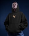 Sphynx Kedili Hoodie Unisex %100 Pamuk | Siyah Kapüşonlu Sweatshirt Göğüs Ortası Minimal Logo