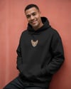 Sphynx Kedili Hoodie Unisex %100 Pamuk | Siyah Kapüşonlu Sweatshirt Göğüs Ortası Minimal Logo