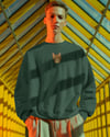 Tekir Kedi Figürlü Unisex Sweatshirt – DTF Baskı (Füme / Koyu Yeşil)