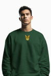 Tekir Kedi Figürlü Unisex Sweatshirt – DTF Baskı (Füme / Koyu Yeşil)