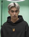 Turuncu Tekir Kedili Hoodie Unisex %100 Pamuk | Siyah Kapüşonlu Sweatshirt Göğüs Ortası Minimal Logo