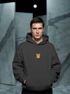 Turuncu Tekir Kedili Hoodie Unisex %100 Pamuk | Siyah Kapüşonlu Sweatshirt Göğüs Ortası Minimal Logo