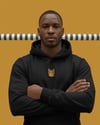 Turuncu Tekir Kedili Hoodie Unisex %100 Pamuk | Siyah Kapüşonlu Sweatshirt Göğüs Ortası Minimal Logo