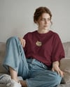 Uzun Tüylü Kedi Baskılı Kadın Oversize Tişört – Minimal Fluffy Cat Tasarım