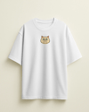 Uzun Tüylü Kedi Baskılı Kadın Oversize Tişört – Minimal Fluffy Cat Tasarım