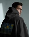 Yıldızlı Gece Kedi Tasarımlı Siyah Unisex Kapüşonlu Sweatshirt – Sanatsal & Retro Hoodie