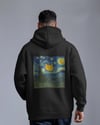 Yıldızlı Gece Kedi Tasarımlı Siyah Unisex Kapüşonlu Sweatshirt – Sanatsal & Retro Hoodie