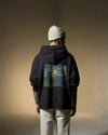 Yıldızlı Gece Kedi Tasarımlı Siyah Unisex Kapüşonlu Sweatshirt – Sanatsal & Retro Hoodie