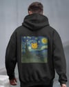 Yıldızlı Gece Kedi Tasarımlı Siyah Unisex Kapüşonlu Sweatshirt – Sanatsal & Retro Hoodie
