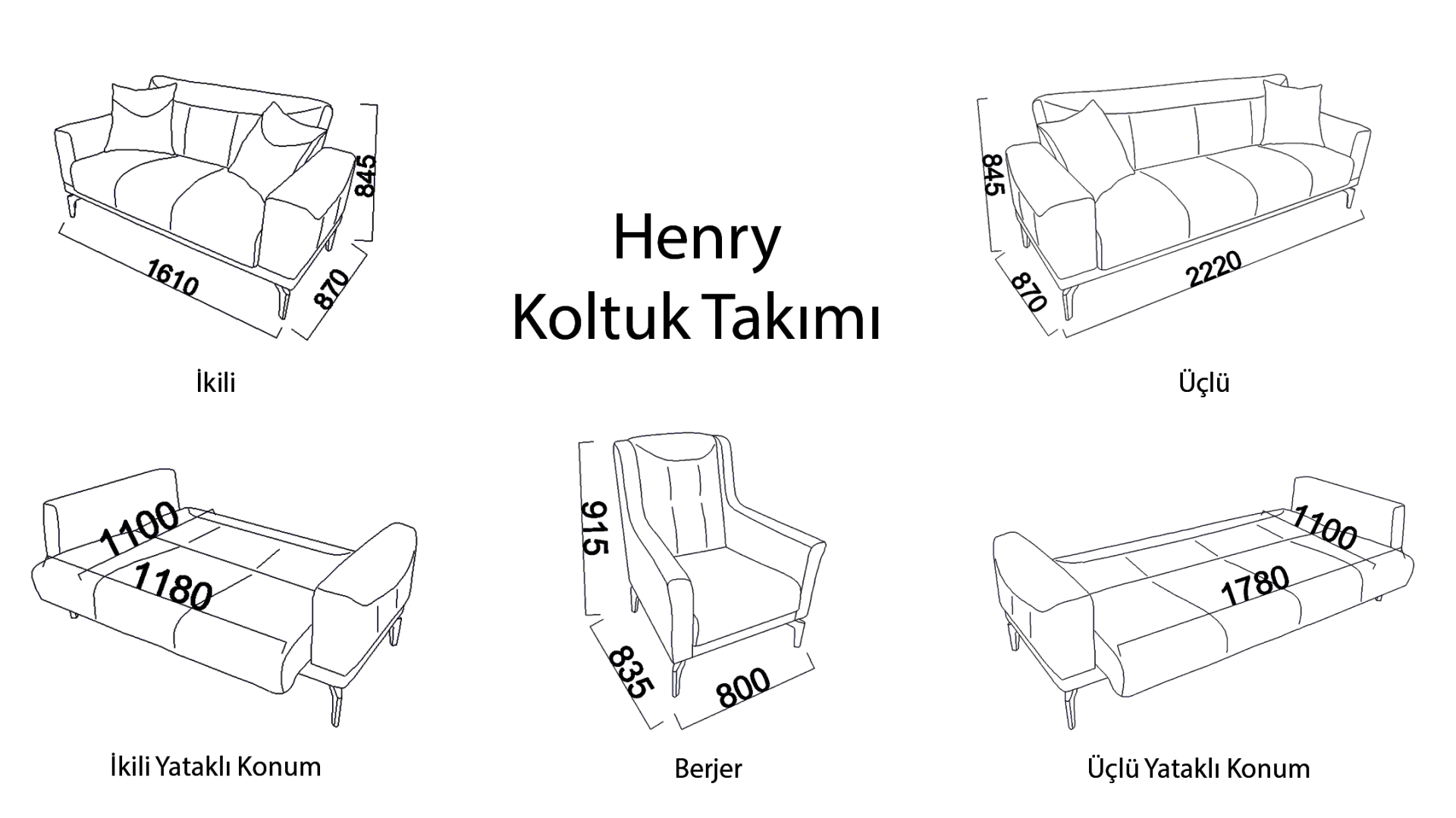 Henry Üçlü Koltuk - Vizon