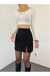 10 NUMARA MODA Kadın Siyah Esnek Kumaş Yırtmaçlı Mini Etek 10NMR4171