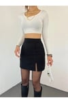 10 NUMARA MODA Kadın Siyah Esnek Kumaş Yırtmaçlı Mini Etek 10NMR4171