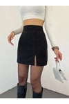 10 NUMARA MODA Kadın Siyah Esnek Kumaş Yırtmaçlı Mini Etek 10NMR4171