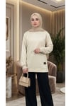 Kadın Bisiklet Yaka Tesettür Yırtmaçlı Armalı Tunik Sweat Sweatshirt