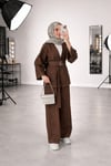 Kadın Kot Kemer Detaylı Pantolon Bluz Takım