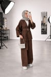 Kadın Kot Kemer Detaylı Pantolon Bluz Takım