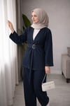 Kadın Kot Kemer Detaylı Pantolon Bluz Takım