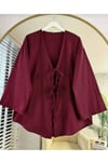 Önü Bağlamalı Kimono Tunik Bordo Oversize Yeni Sezon Rahat Kalıp