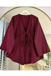 Önü Bağlamalı Kimono Tunik Bordo Oversize Yeni Sezon Rahat Kalıp