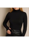 Uzun Kol Dik Yaka Parmak Geçmeli Body T-Shirt