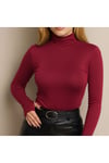 Uzun Kol Dik Yaka Parmak Geçmeli Body T-Shirt