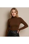Uzun Kol Dik Yaka Parmak Geçmeli Body T-Shirt