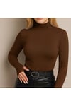 Uzun Kol Dik Yaka Parmak Geçmeli Body T-Shirt