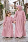 Kız çocuk kadife tesettür elbise Hüma Model pembe