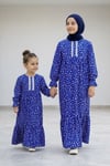 Kız Çocuk Tesettür Elbise - Pamuklu Viskon Zümra Model Tam Boy Mavi - Betül Akbay