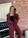 Bordo Oversize Blazer ve Bağlamalı Pantolon Takım