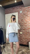 Kadın Beyaz Kalp Desenli Oversize Sweatshirt