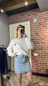 Kadın Beyaz Kalp Desenli Oversize Sweatshirt