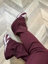Kadın Bordo Paça Düğme Detaylı Yüksek Bel Tayt