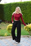 Kadın Bordo Uzun Kollu Fit Crop Bluz