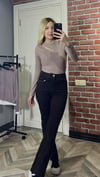Kahverengi Yüksek Bel Düz Paça Kot Pantolon